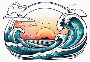 american traditional wave shapes tattoo idea