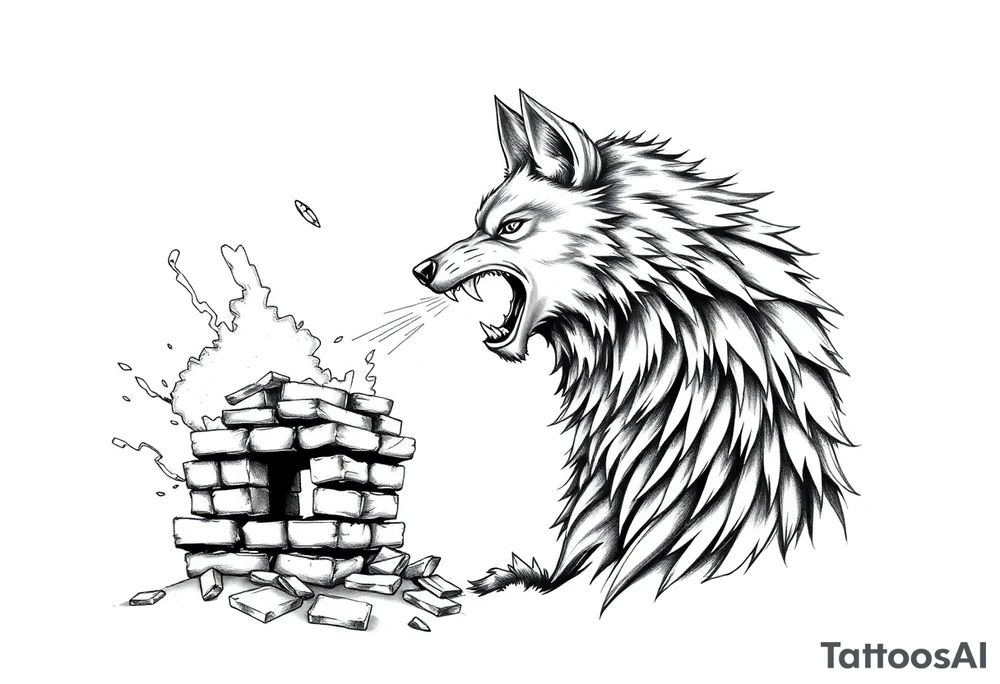 Big bad wolf  blowing a brick house down tattoo idea