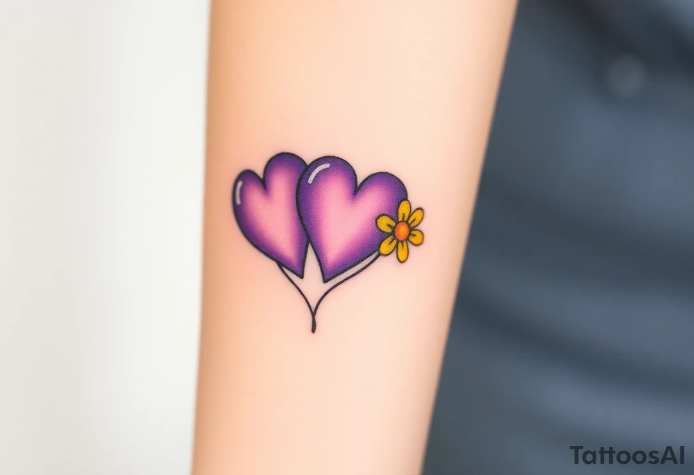 simple with Purple Hearts with yellow daisy. tattoo idea