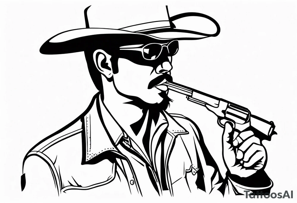 Western cowboy with a cigarette in his mouth and a gun holstered to his side tattoo idea