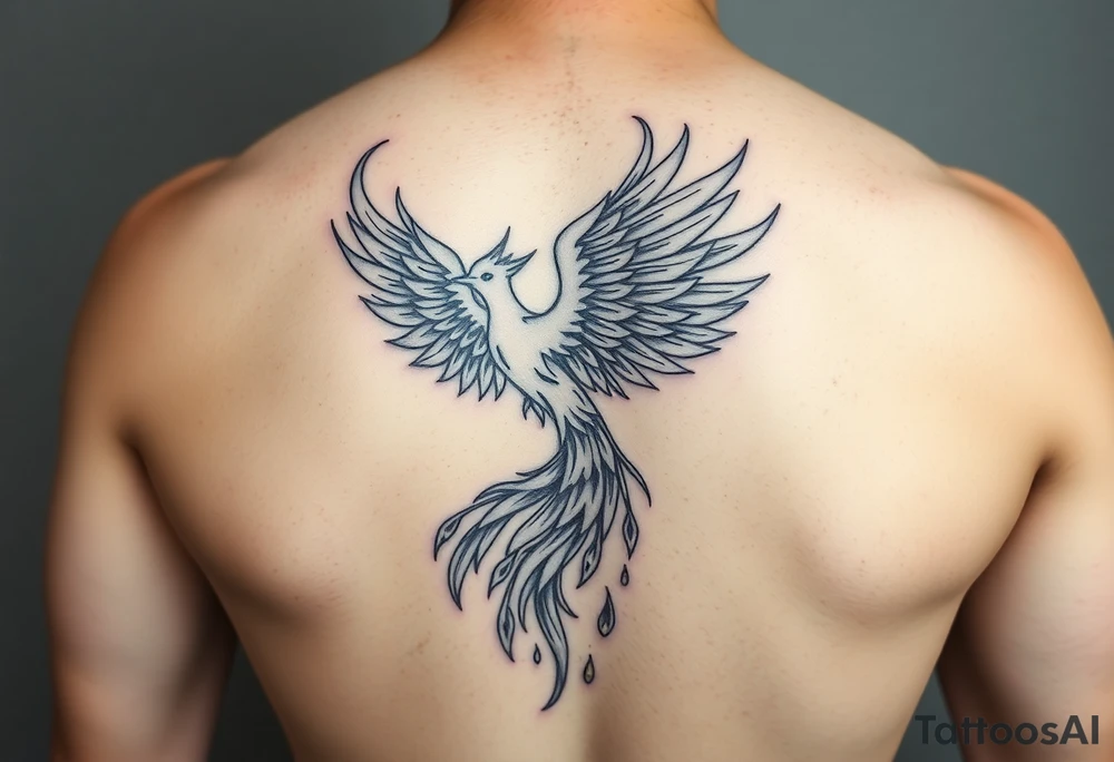 magnificent phoenix rising from golden flames with trailing embers tattoo idea