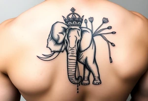 Elephant with queen crown, Aquarius, chives, chef tattoo idea