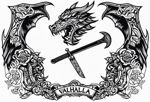 Valhalla death 
prayer sword dragon head axe tattoo idea