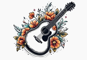 guitar with flowers simple design traditional vintage tattoo idea
