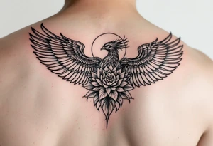 Fine lines small minimalist tattoo combo of phenix and lotus tattoo idea