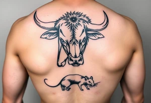 I want a tattoo with a bull with its horns down chasing a rat tattoo idea