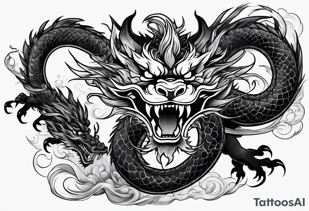Traditional Chinese Dragon and smoke tattoo idea
