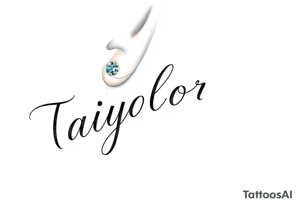 The name Taiylor spelled vertical with the O as a diamond ring behind the ear tattoo tattoo idea