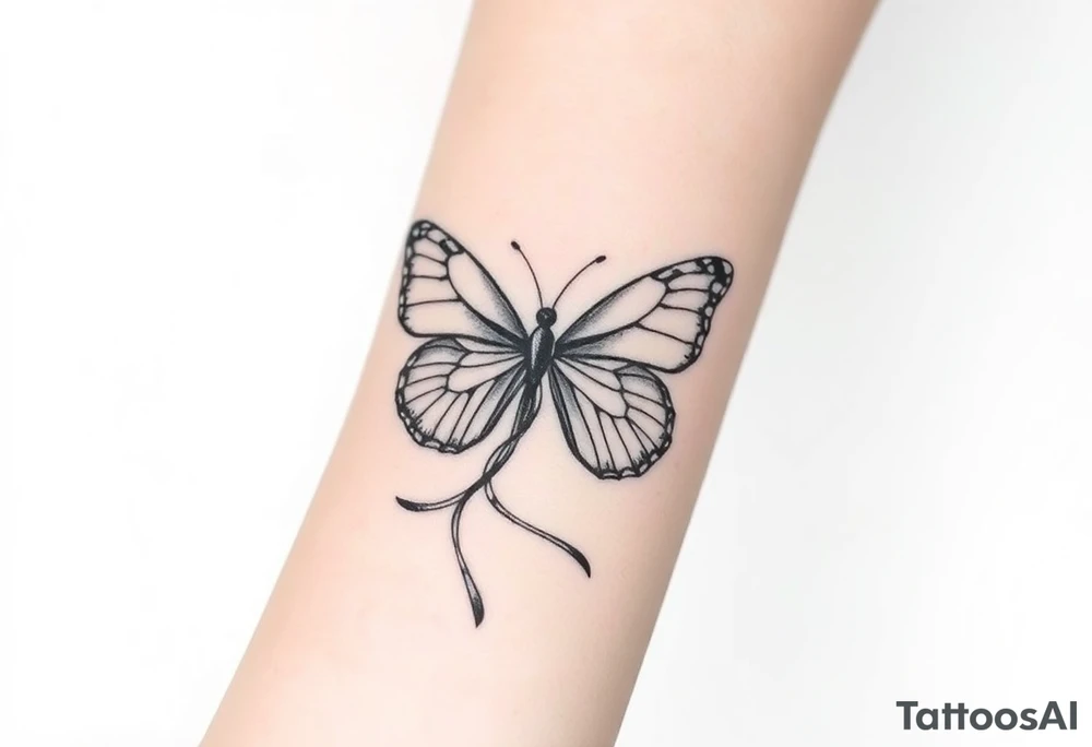ethereal butterfly with flowing silk ribbons in moonlight tattoo idea