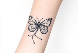 ethereal butterfly with flowing silk ribbons in moonlight tattoo idea