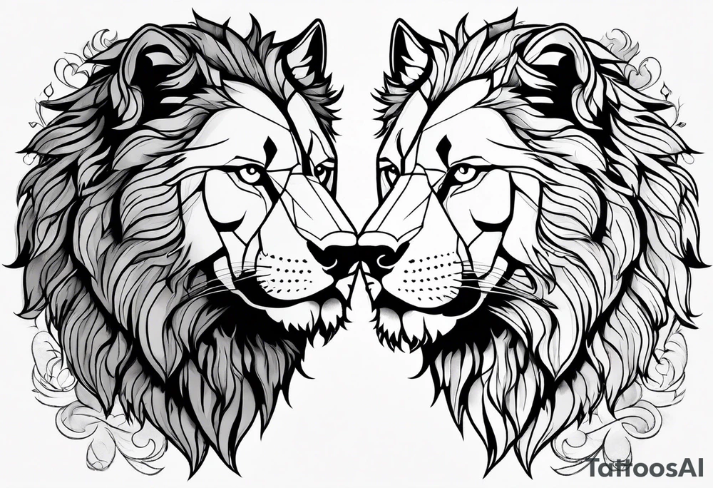 A wolf and a lion facing each other, representing strength and love tattoo idea