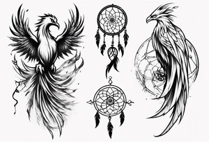 Vertical screaming Phoenix with dream catcher tail tattoo idea
