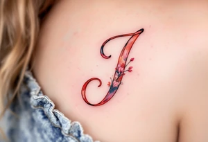 Soft watercolor "J" in blended hues of coral, peach, and rose pink. tattoo idea