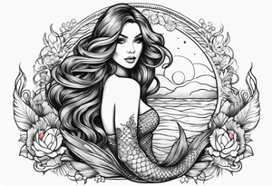 mermaid in line art american tattoo vintage style full body tattoo idea