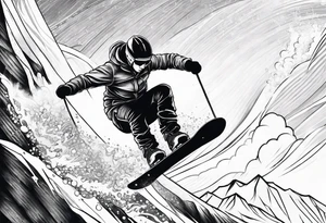 i want a tattoo that encapsulates snowboarding in a fine line american tattoo style tattoo idea