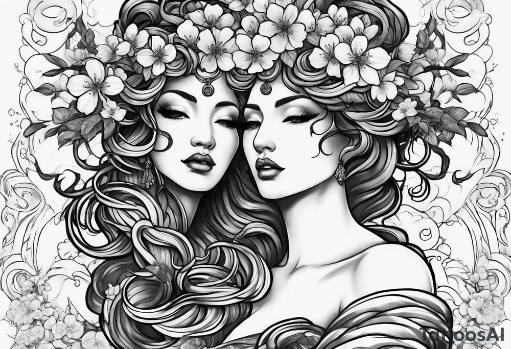 Medusa with cherry blossoms tattoo idea