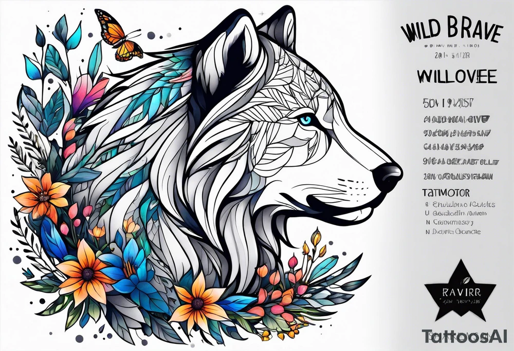 Wild brave animal in wildflowers tattoo idea