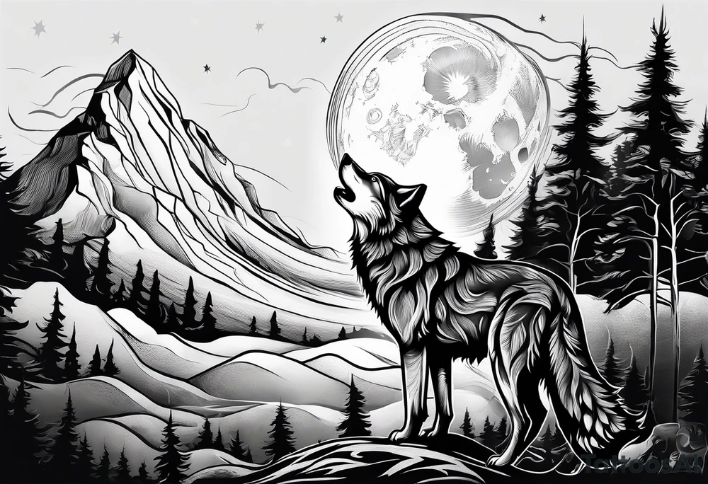 a wolf howling at the moon 
no background
scary tattoo idea