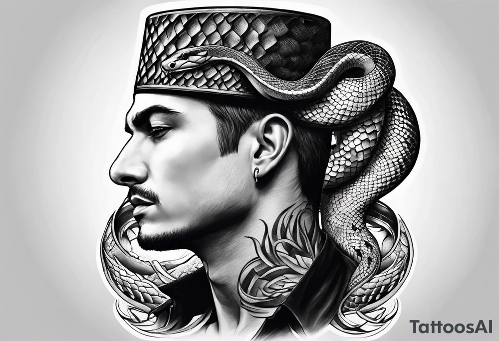 snake on man's head tattoo idea