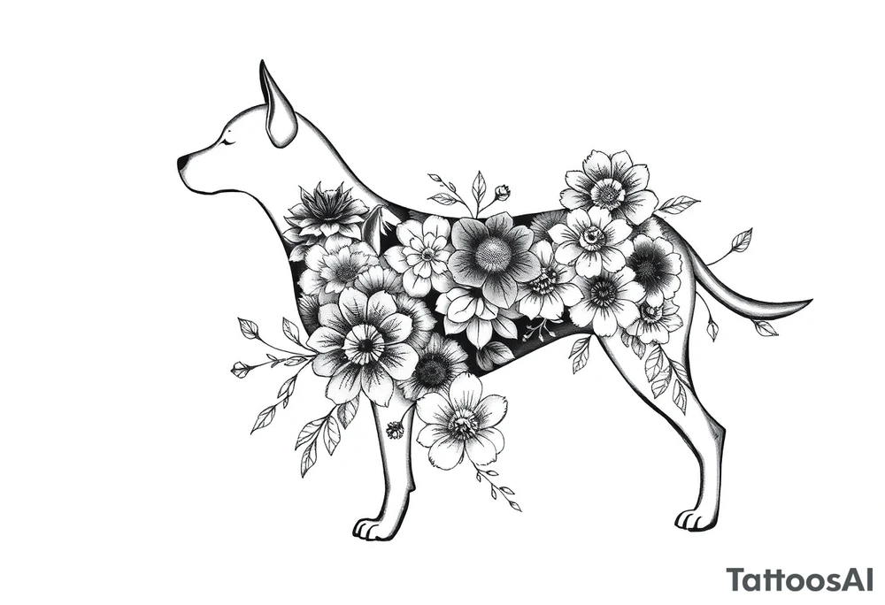 Dog silouette made of flowers tattoo idea