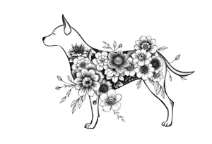 Dog silouette made of flowers tattoo idea