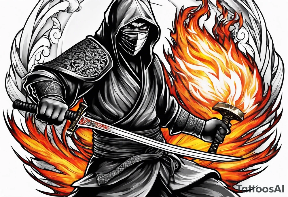 ninja with fire in his hand tattoo idea