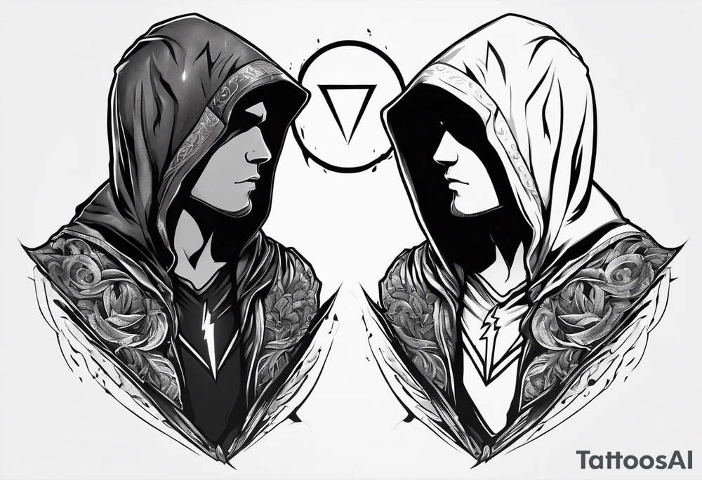 Hooded figure with a ring of lightning behind him tattoo idea