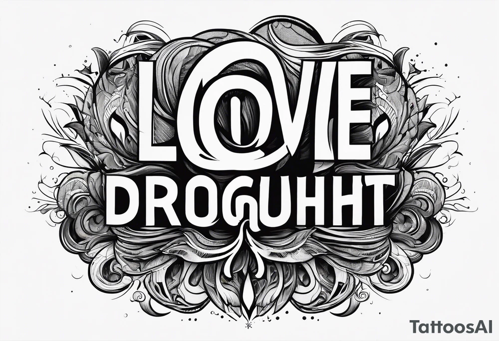 the words love drought in a nice font with a melting heart design underneath it tattoo idea