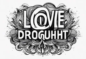 the words love drought in a nice font with a melting heart design underneath it tattoo idea