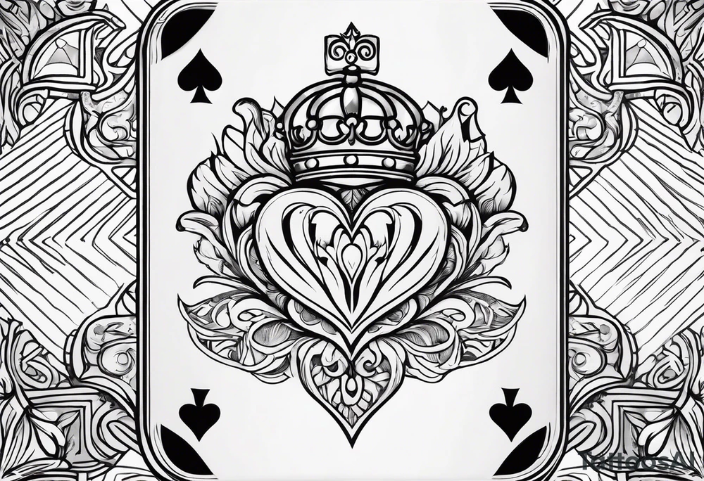 Playing Card Outline: The outline of a playing card with a heart symbol and a small crown above it. tattoo idea