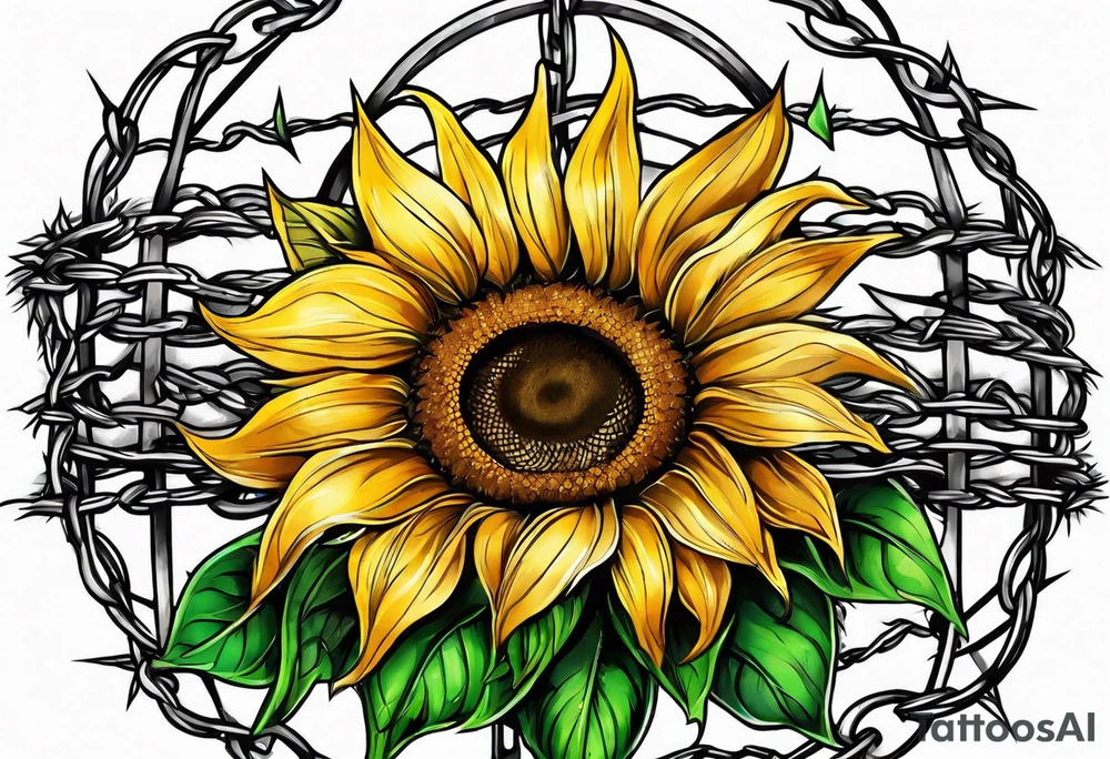 Sunflower, wheat, and barbed wire half sleeve tattoo idea