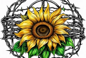 Sunflower, wheat, and barbed wire half sleeve tattoo idea