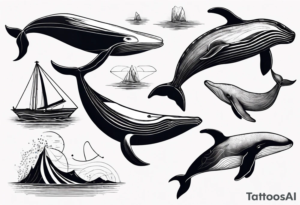 Geometric whale coming out of water tattoo idea