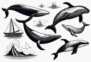 Geometric whale coming out of water tattoo idea