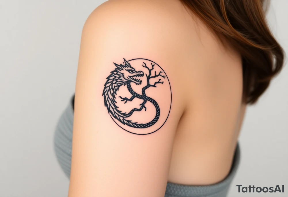 yin yang dragon tree of life tattoo idea