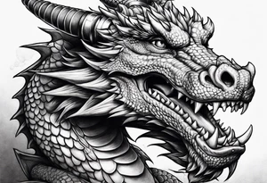 Dragon with dumbbell in mouth tattoo idea
