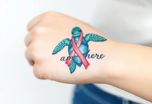 I am here pink ribbon sea turtle theme tattoo idea