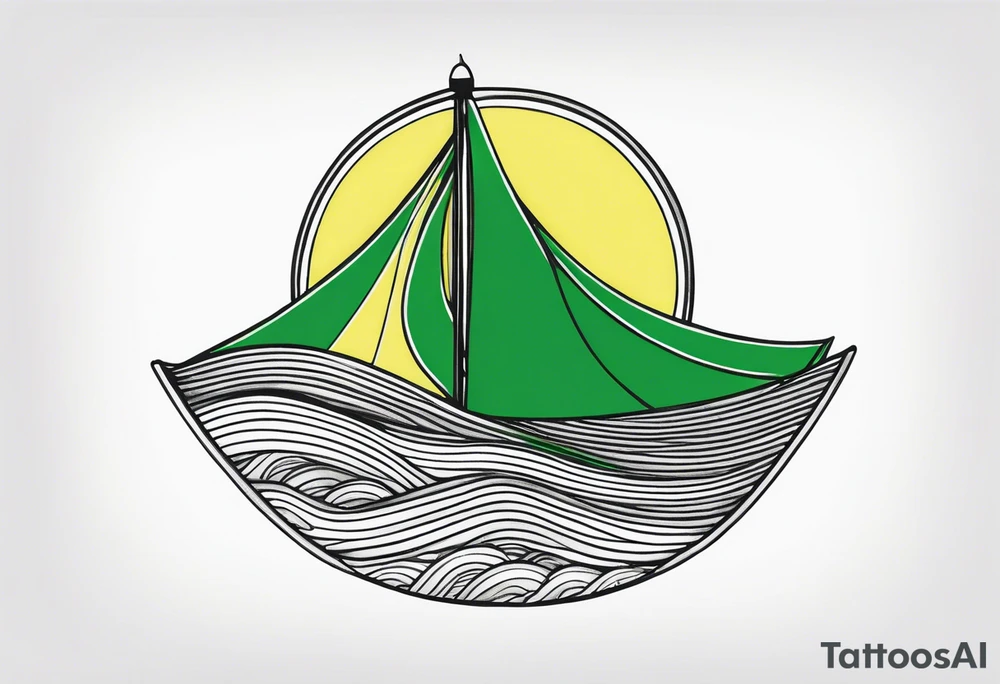 A lemon-Buoy with a green leaf-flag on waves tattoo idea