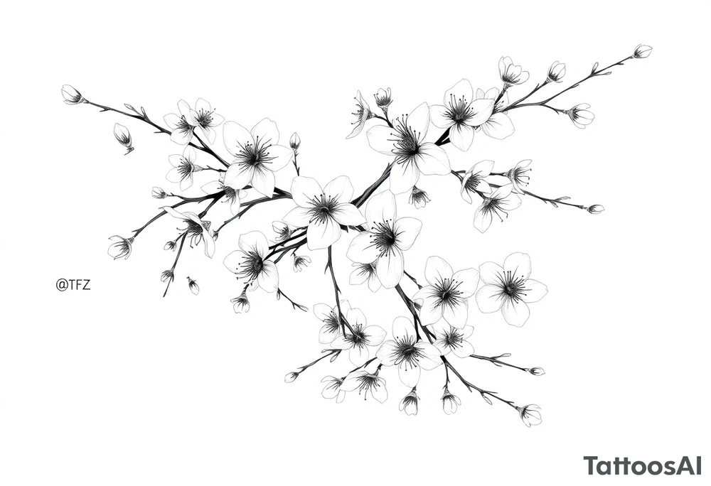 delicate cherry blossoms swirling in spring breeze with petals tattoo idea