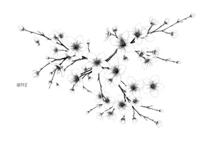 delicate cherry blossoms swirling in spring breeze with petals tattoo idea