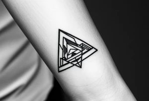 Geometric small triangle about different lives merge together and become stronger while being psychedelic and trippy. make it fine thin lines tattoo idea