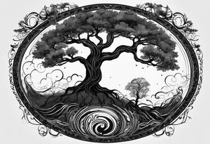 circle of life tree
the roots of the tree wrapped around a planet
the planet is below the tree
the roots of the tree are wrapped around the planet tattoo idea