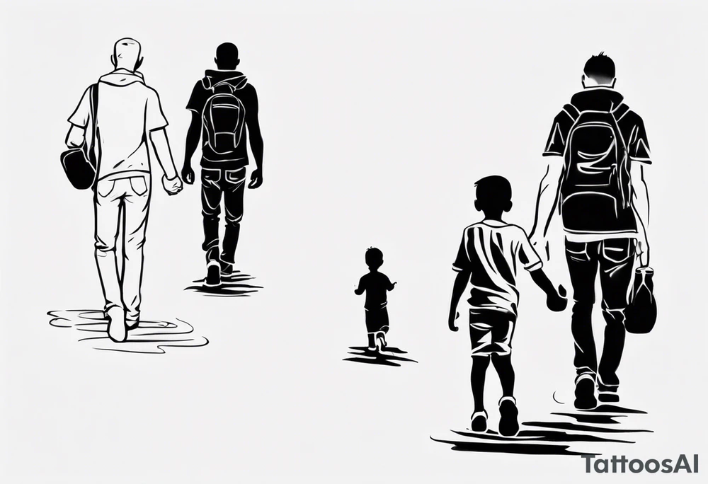 dad and son walks away contour tattoo idea
