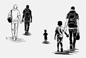 dad and son walks away contour tattoo idea
