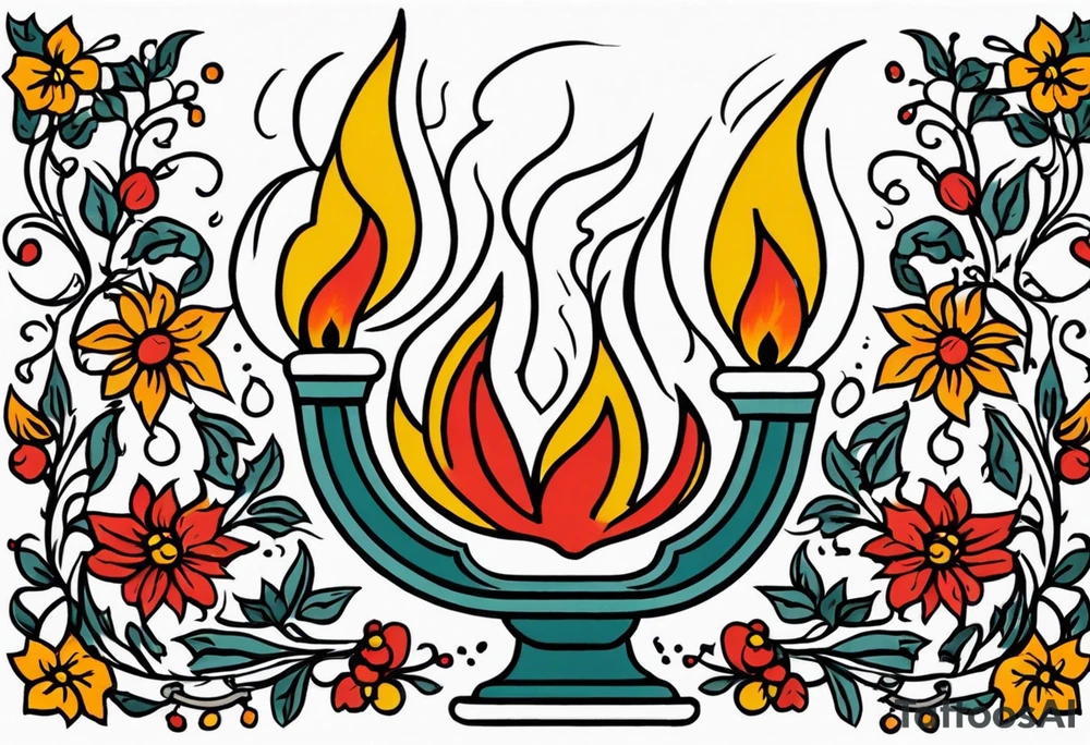 tongues of fire
old school vintage simple traditional design with vintage flowers surrounding
bold color simple tattoo idea