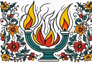 tongues of fire
old school vintage simple traditional design with vintage flowers surrounding
bold color simple tattoo idea