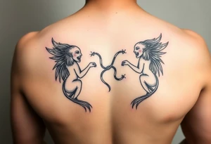 Gemini laugh now cry later feminine tattoo chest tattoo idea