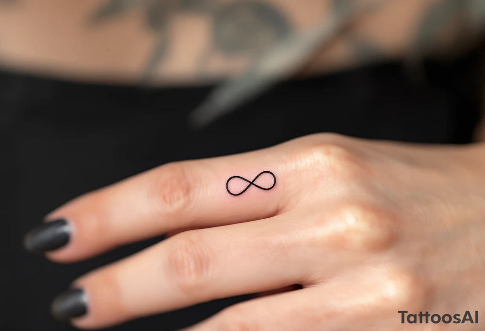 A rose band on finger with a small infinity symbol tattoo idea