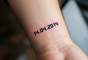 Digital-style 14.04.2014 in pixelated black font with neon-free, dark cyan touches. tattoo idea