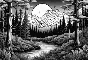 Forest with a rising moon tattoo idea